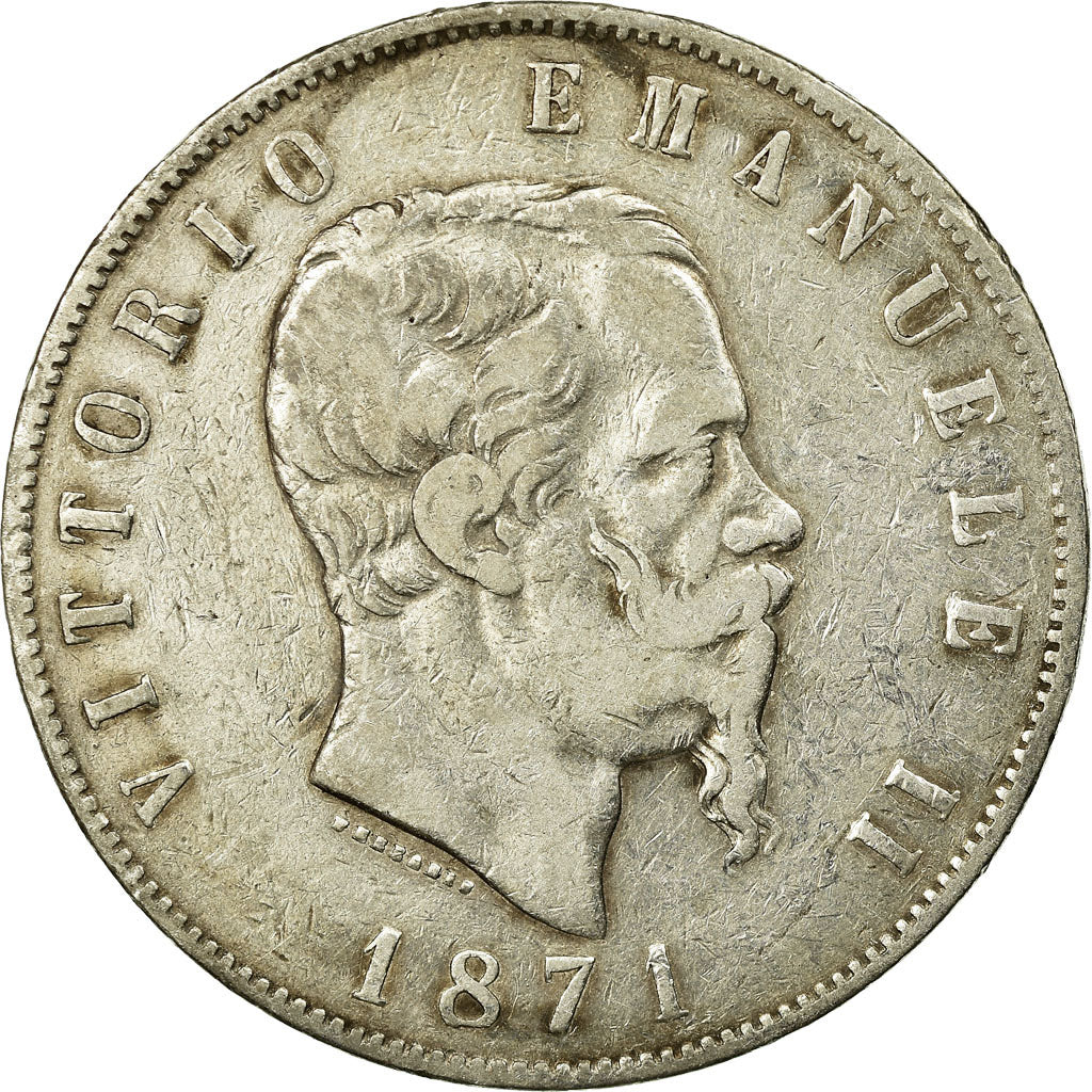 Monnaie, Italie, Vittorio Emanuele II, 5 Lire, 1871, Milan, TB, Argent, KM:8.3