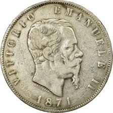 Monnaie, Italie, Vittorio Emanuele II, 5 Lire, 1871, Milan, TB, Argent, KM:8.3
