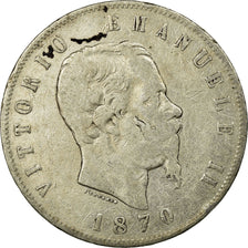 Coin, Italy, Vittorio Emanuele II, 5 Lire, 1870, Milan, VF(20-25), Silver