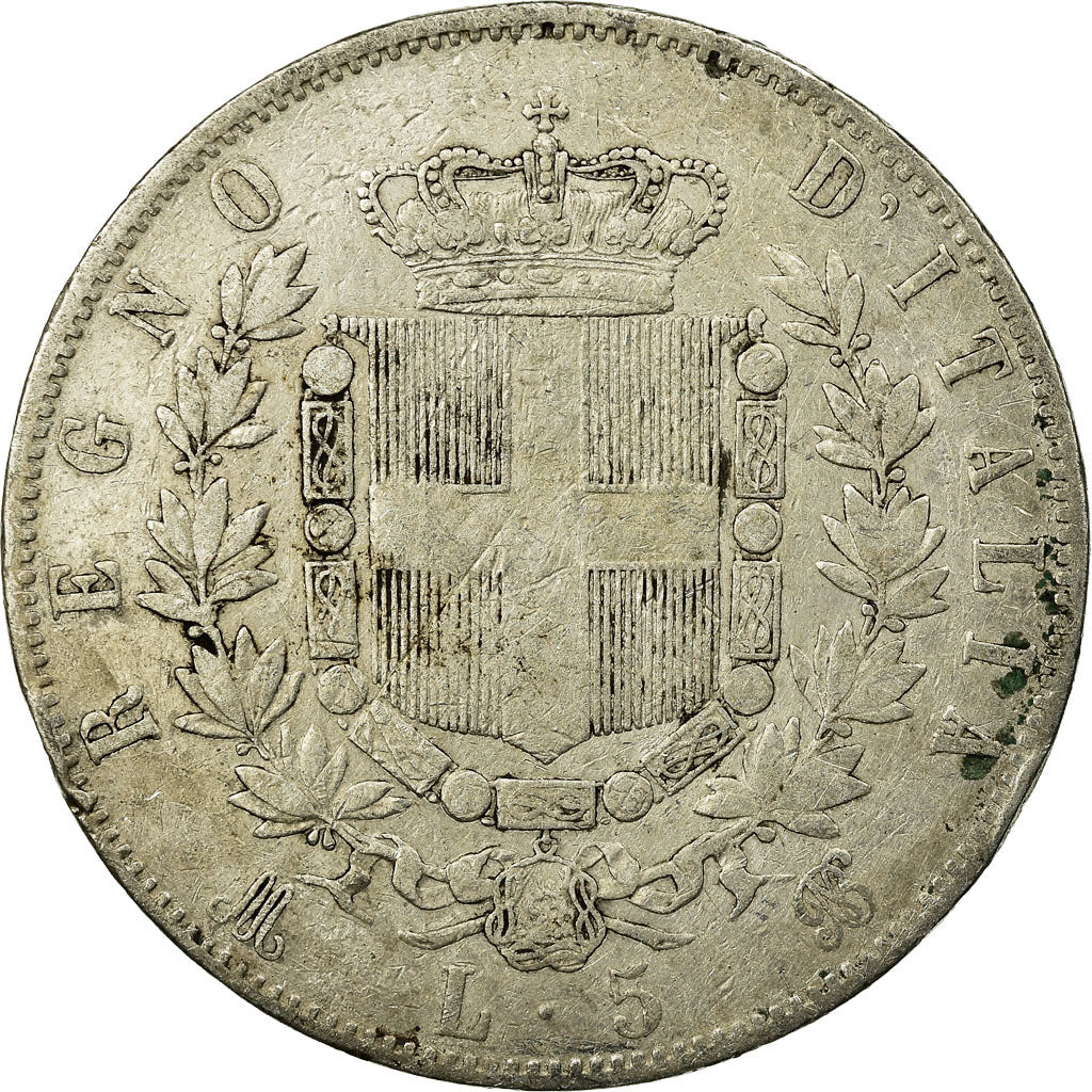 Coin, Italy, Vittorio Emanuele II, 5 Lire, 1870, Milan, VF(20-25), Silver