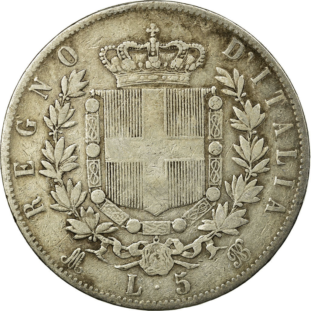 Moneta, Italia, Vittorio Emanuele II, 5 Lire, 1870, Milan, MB+, Argento, KM:8.3