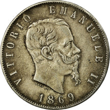 Munten, Italië, Vittorio Emanuele II, 5 Lire, 1869, Milan, ZF, Zilver, KM:8.3