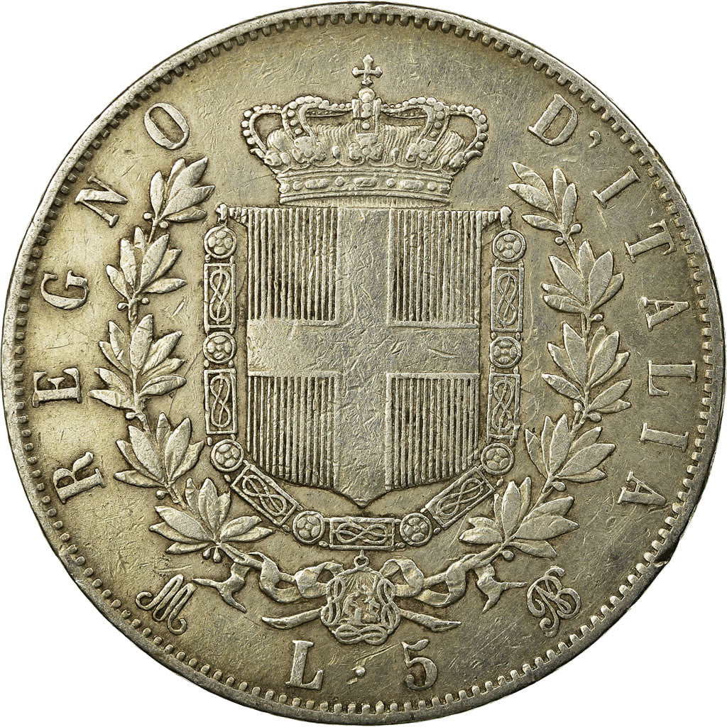 Coin, Italy, Vittorio Emanuele II, 5 Lire, 1869, Milan, EF(40-45), Silver