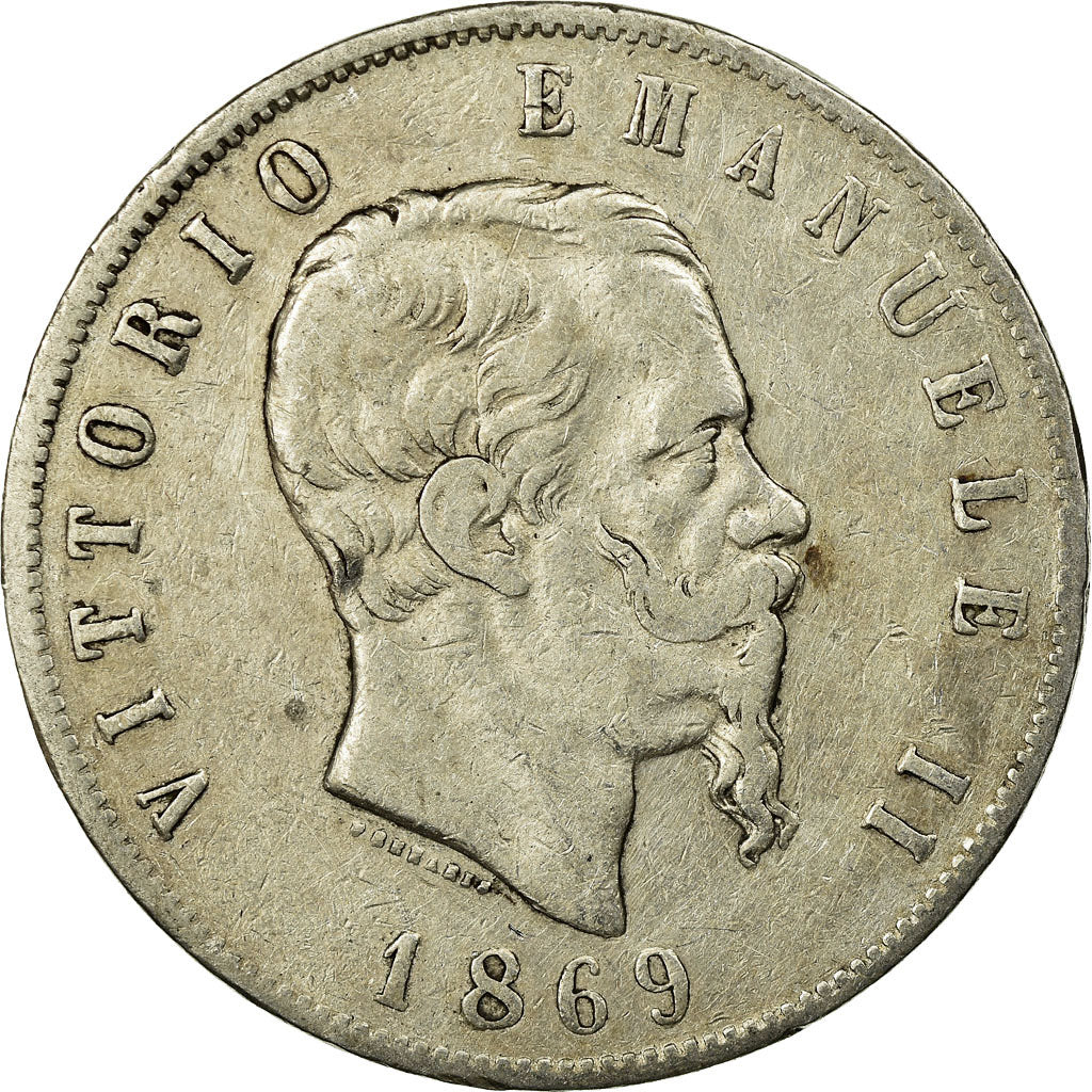 Coin, Italy, Vittorio Emanuele II, 5 Lire, 1869, Milan, VF(30-35), Silver