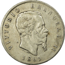 Coin, Italy, Vittorio Emanuele II, 5 Lire, 1869, Milan, VF(30-35), Silver