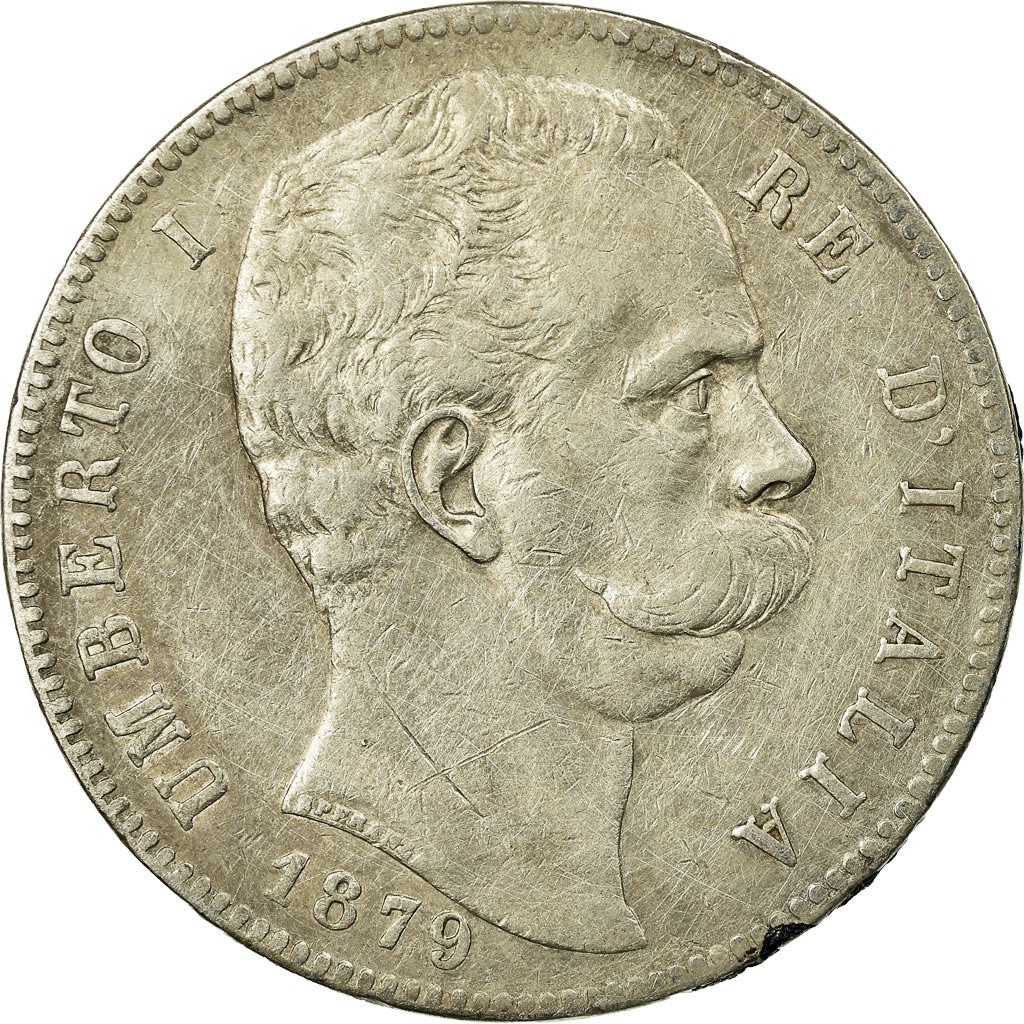 Coin, Italy, Umberto I, 5 Lire, 1879, Rome, VF(30-35), Silver, KM:20