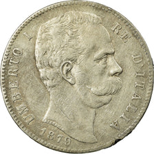 Coin, Italy, Umberto I, 5 Lire, 1879, Rome, VF(30-35), Silver, KM:20