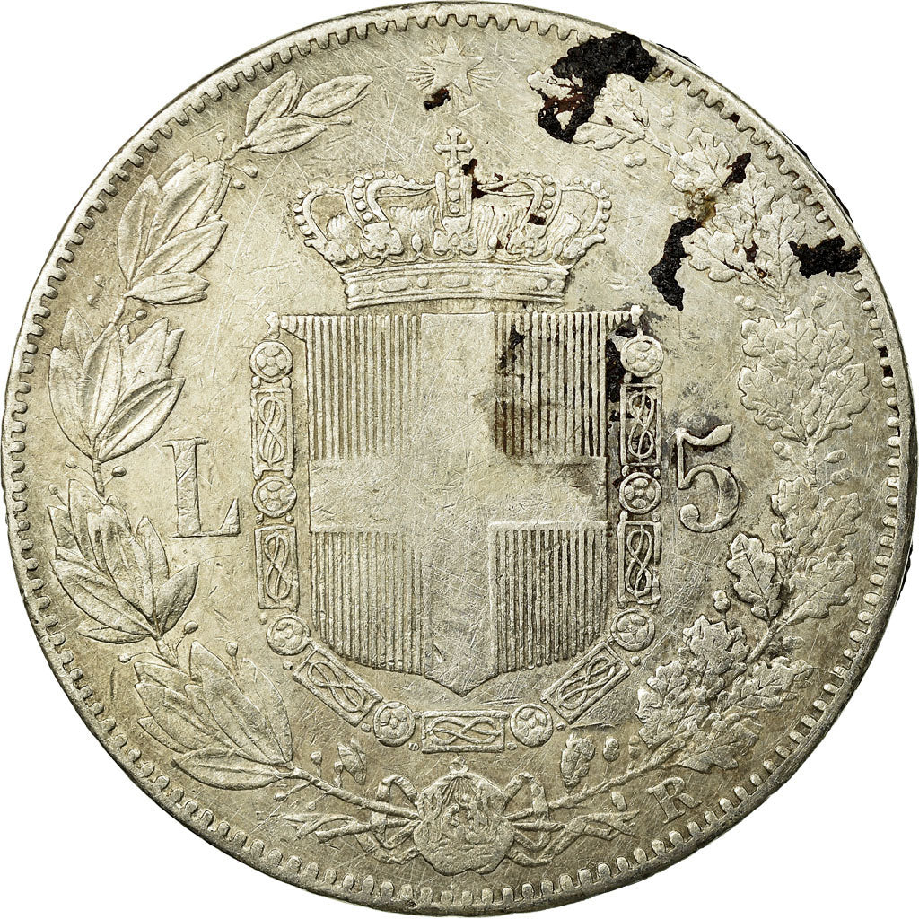 Coin, Italy, Umberto I, 5 Lire, 1879, Rome, VF(30-35), Silver, KM:20