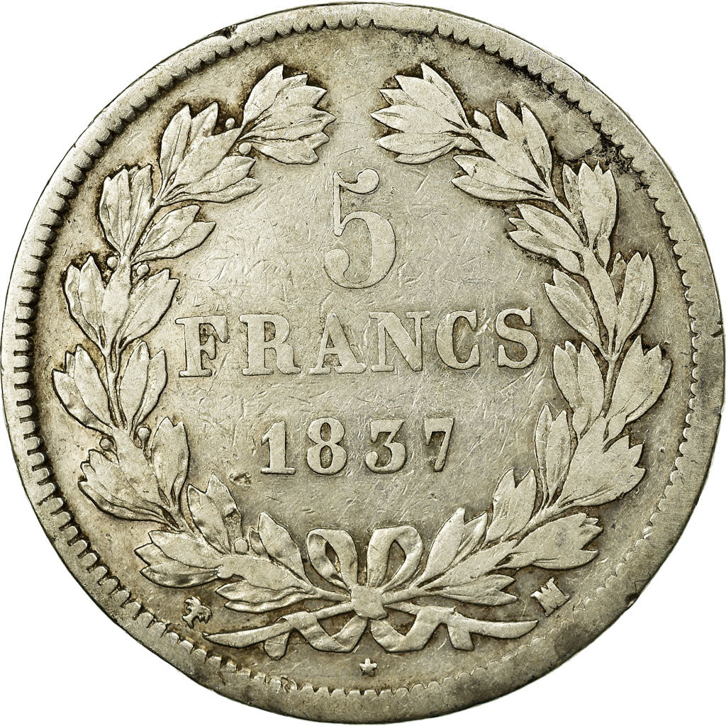 Monnaie, France, Louis-Philippe, 5 Francs, 1837, Marseille, TB, Argent