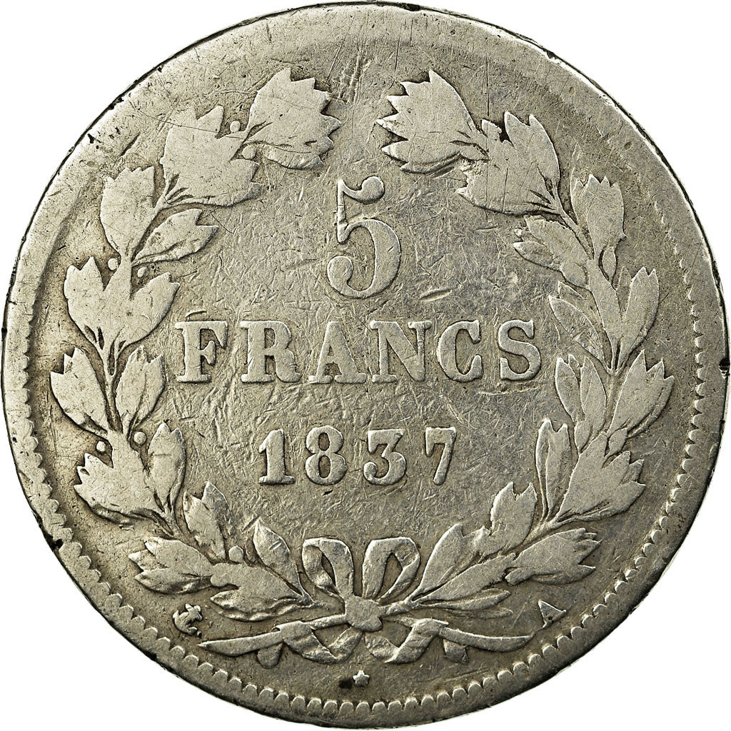 Coin, France, Louis-Philippe, 5 Francs, 1837, Paris, VF(20-25), Silver