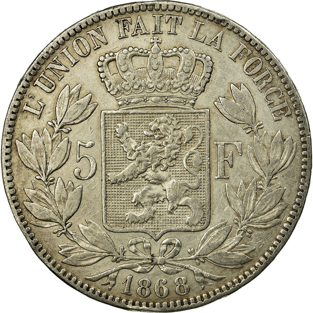 Coin, Belgium, Leopold II, 5 Francs, 5 Frank, 1868, VF(30-35), Silver, KM:24