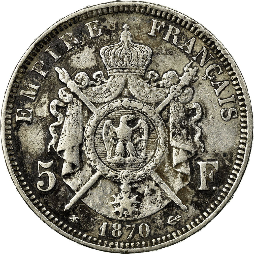 Coin, France, Napoleon III, 5 Francs, 1870, Paris, EF(40-45), KM 799.1