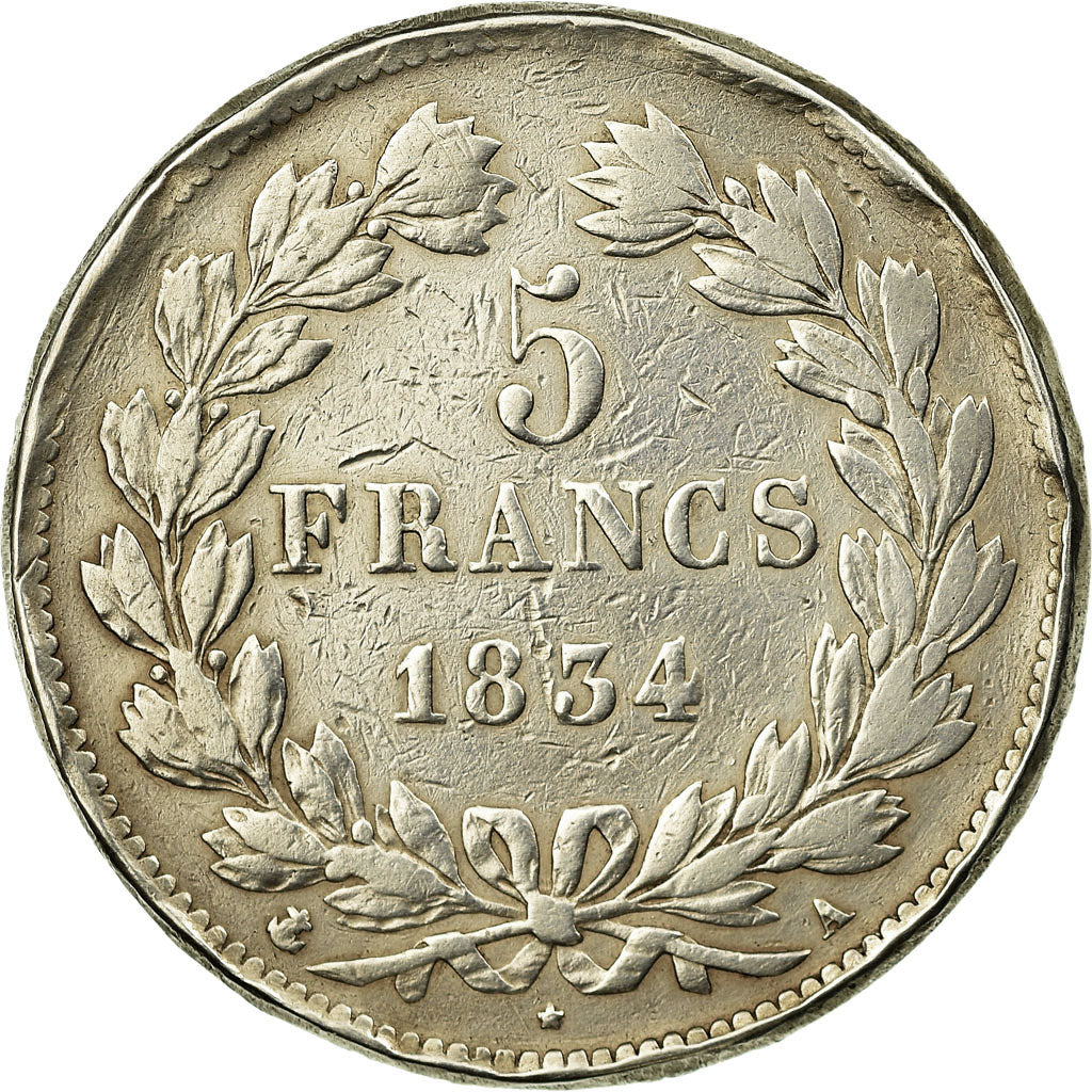 Monnaie, France, Louis-Philippe, 5 Francs, 1834, Paris, TB, Argent, Gadoury:678