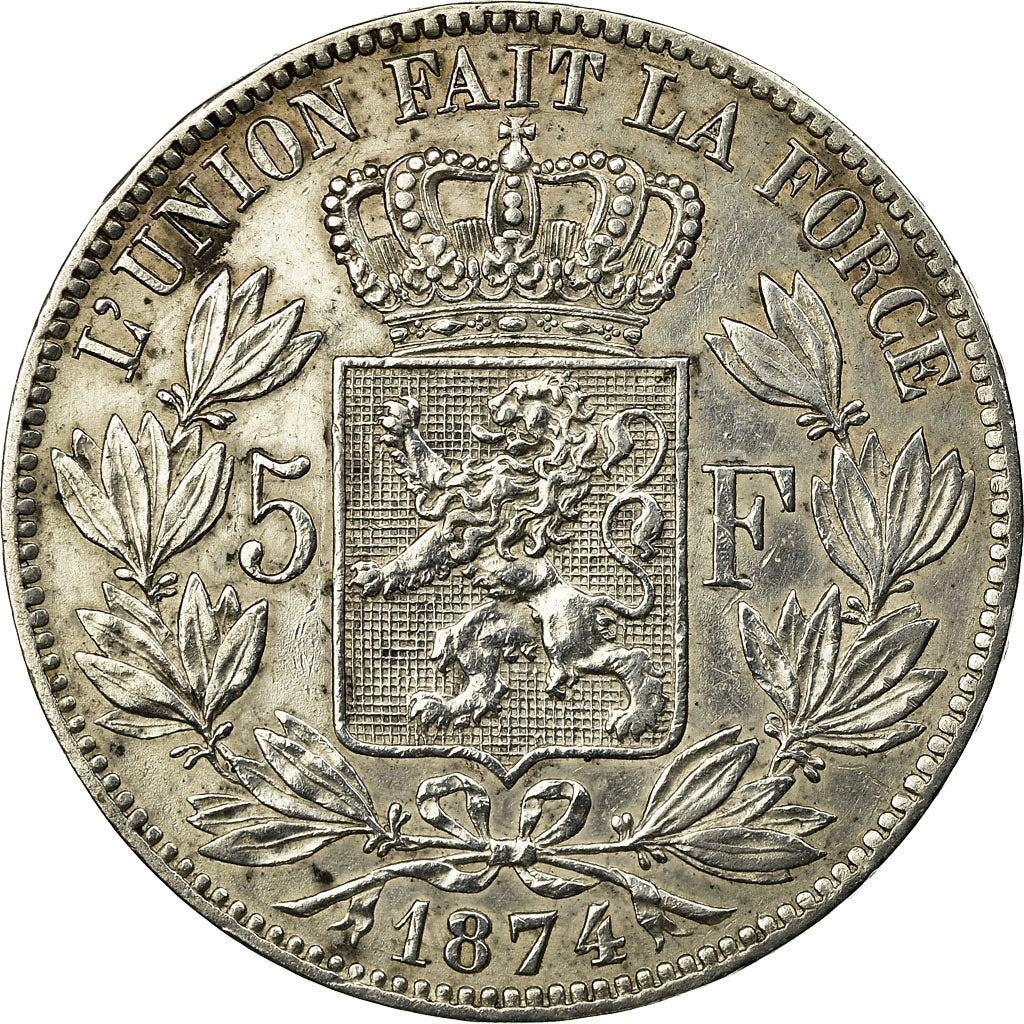 Coin, Belgium, Leopold II, 5 Francs, 5 Frank, 1874, AU(50-53), Silver, KM:24