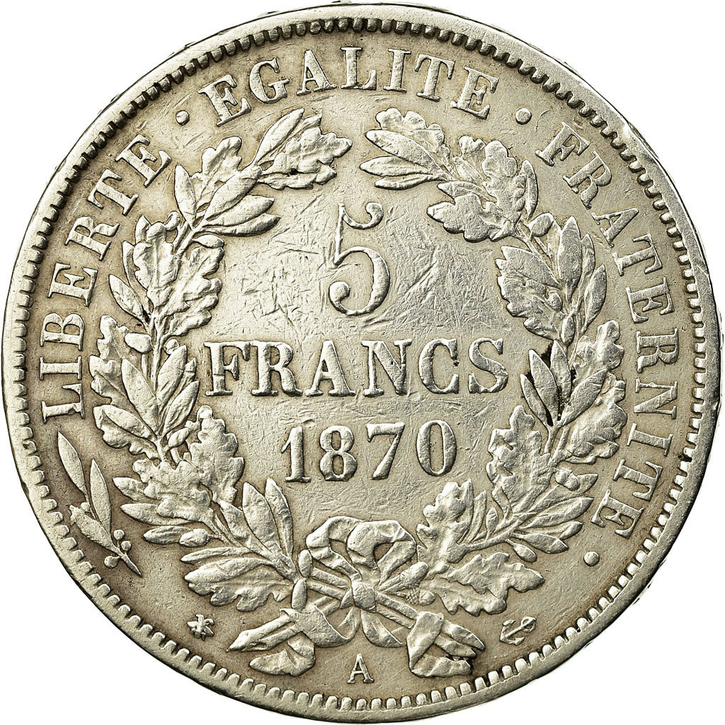 Coin, France, Cérès, 5 Francs, 1870, Paris, EF(40-45), Silver, KM:819
