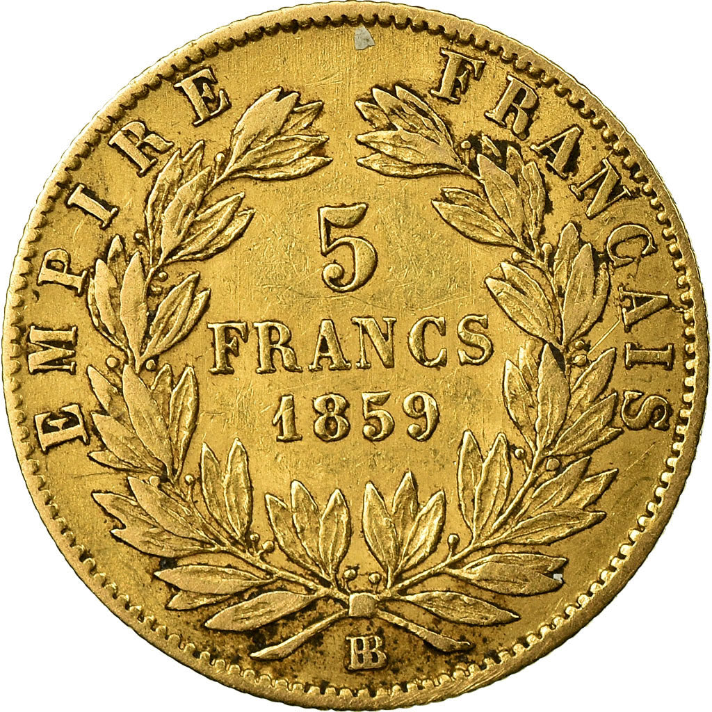 Coin, France, Napoleon III, 5 Francs, 1859, Strasbourg, Gold, EF(40-45),KM 787.2