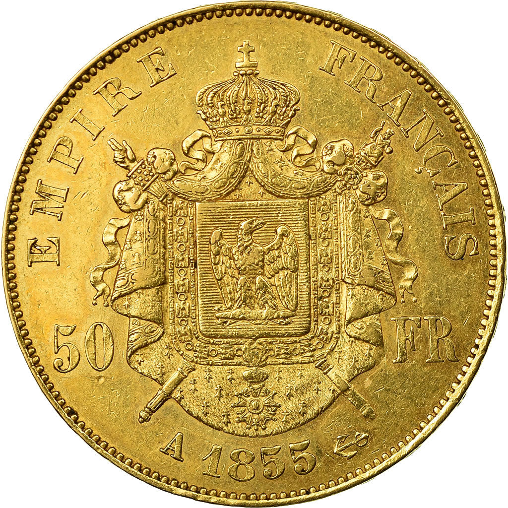 Moeda, França, Napoleon III, 50 Francs, 1855, Paris, AU(50-53), KM 1111