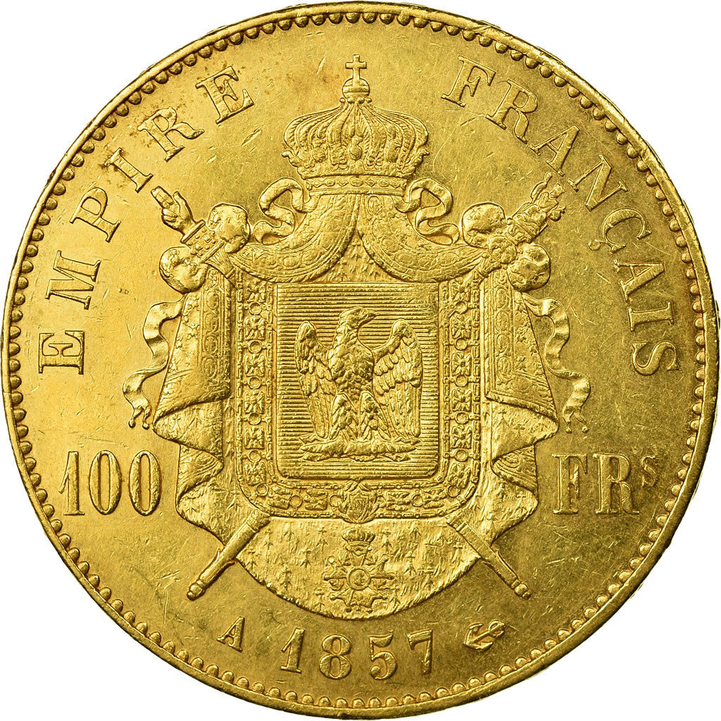 Coin, France, Napoleon III,100 Francs, 1857, Paris, Gold, AU(50-53), KM 786.1