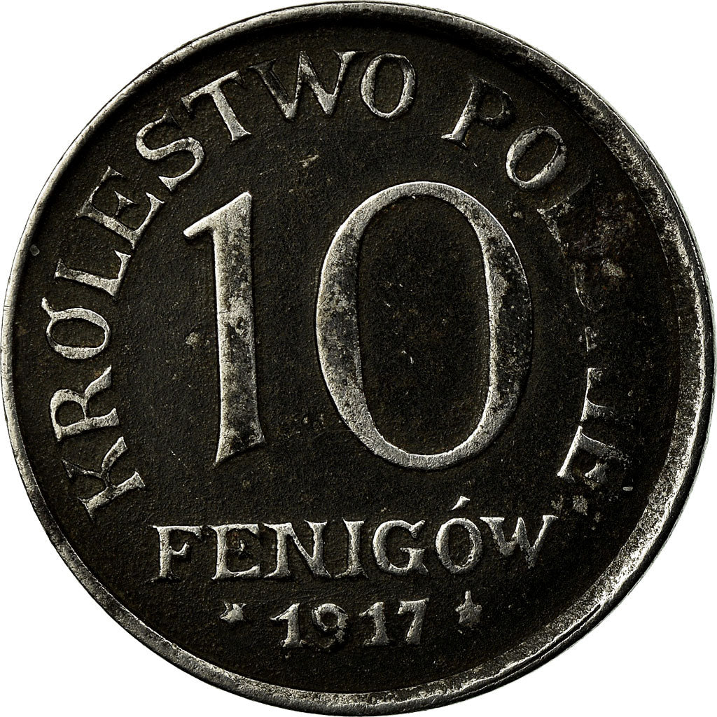 Moeda, Polónia, 10 Fenigow, 1917, Stuttgart, Germany, AU(50-53), Ferro, KM:6