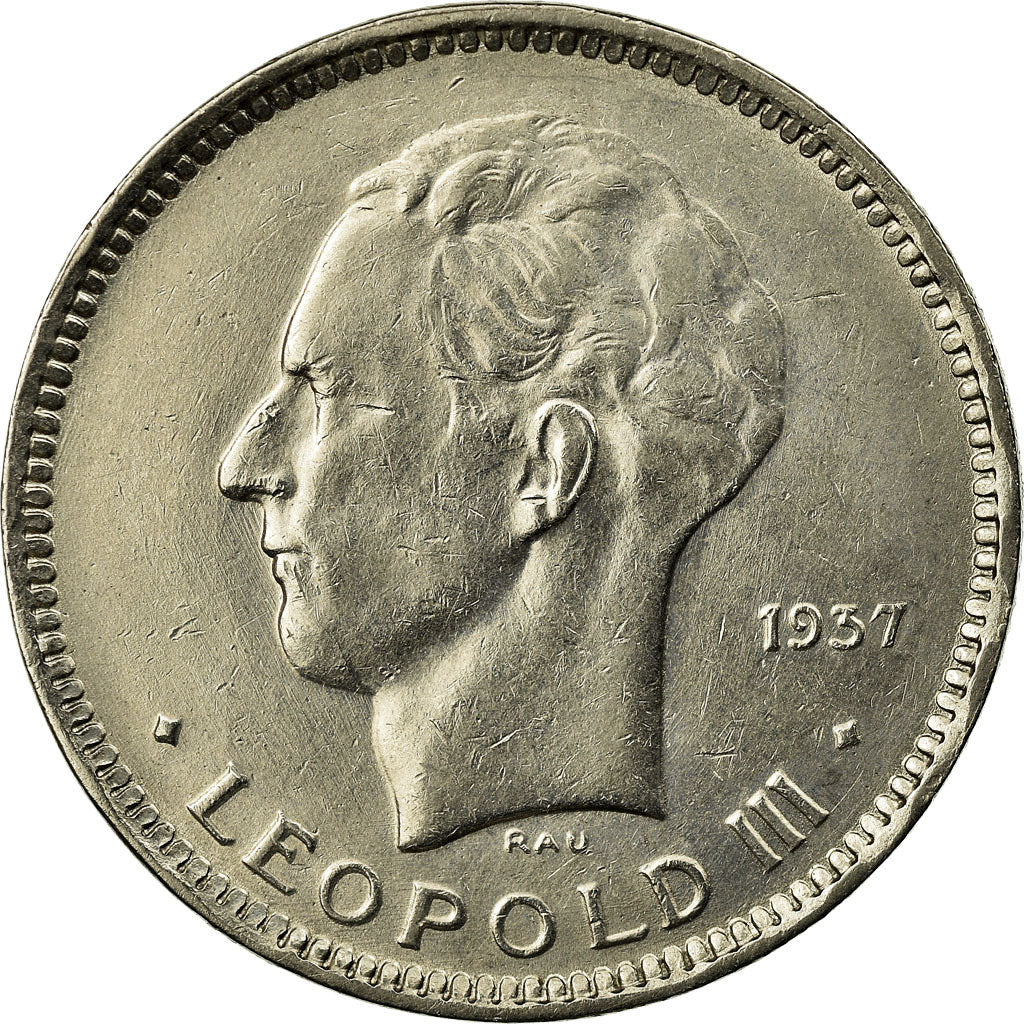 Coin, Belgium, 5 Francs, 5 Frank, 1937, AU(50-53), Nickel, KM:108