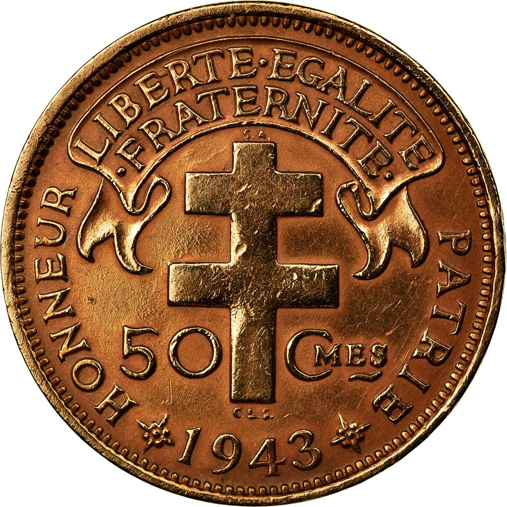 Coin, Madagascar, 50 Centimes, 1943, Pretoria, EF(40-45), Bronze, KM:1
