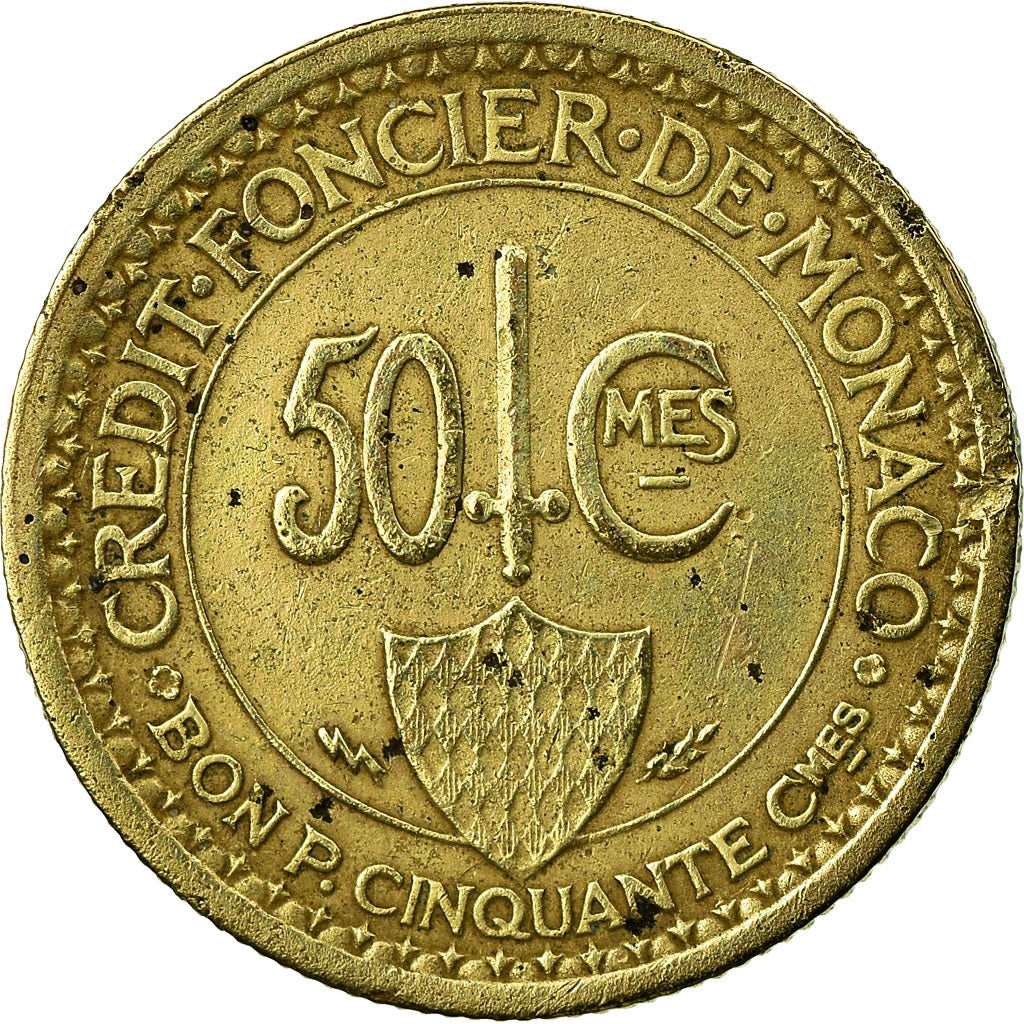 Coin, Monaco, Louis II, 50 Centimes, 1926, Poissy, EF(40-45), Aluminum-Bronze