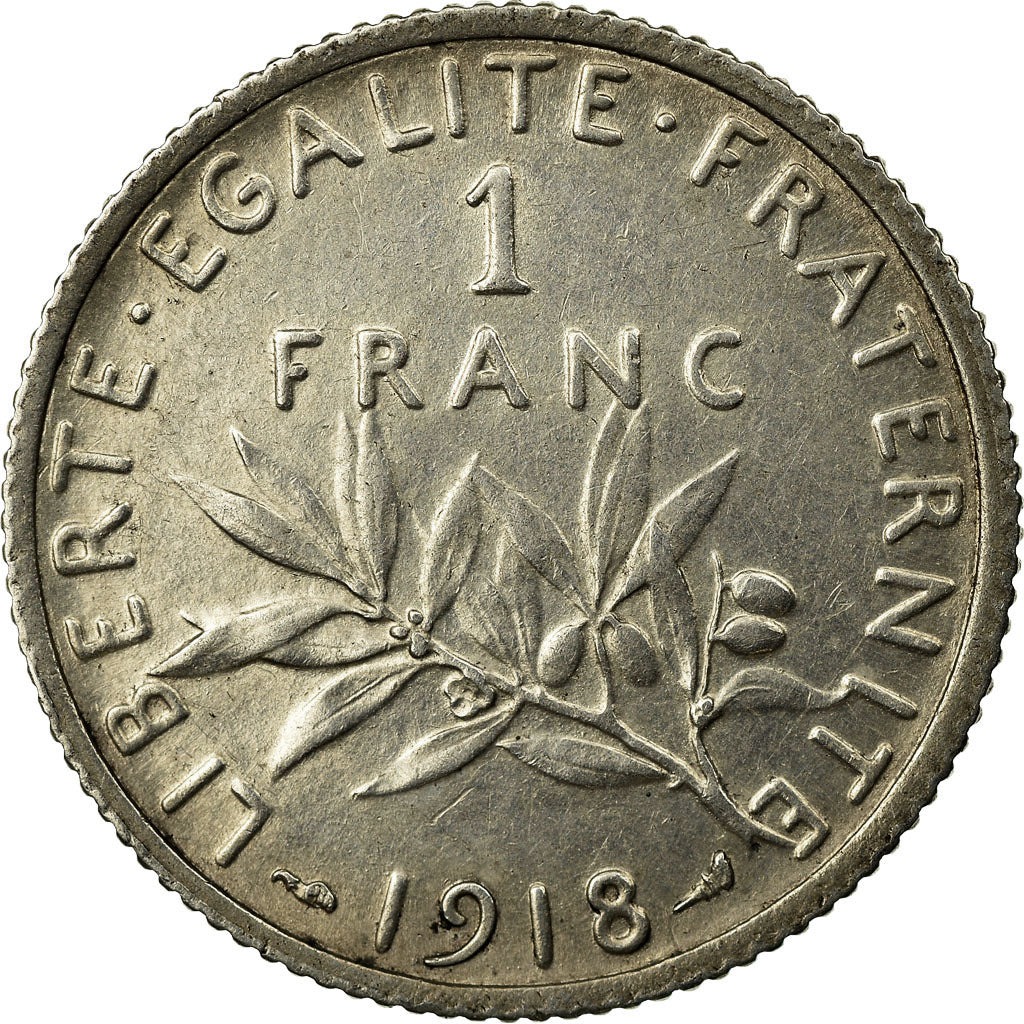 Coin, France, Semeuse, Franc, 1918, Paris, AU(50-53), Silver, KM:844.1