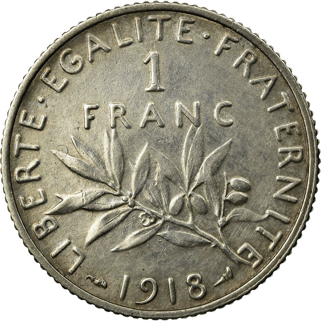 Coin, France, Semeuse, Franc, 1918, Paris, AU(50-53), Silver, KM:844.1