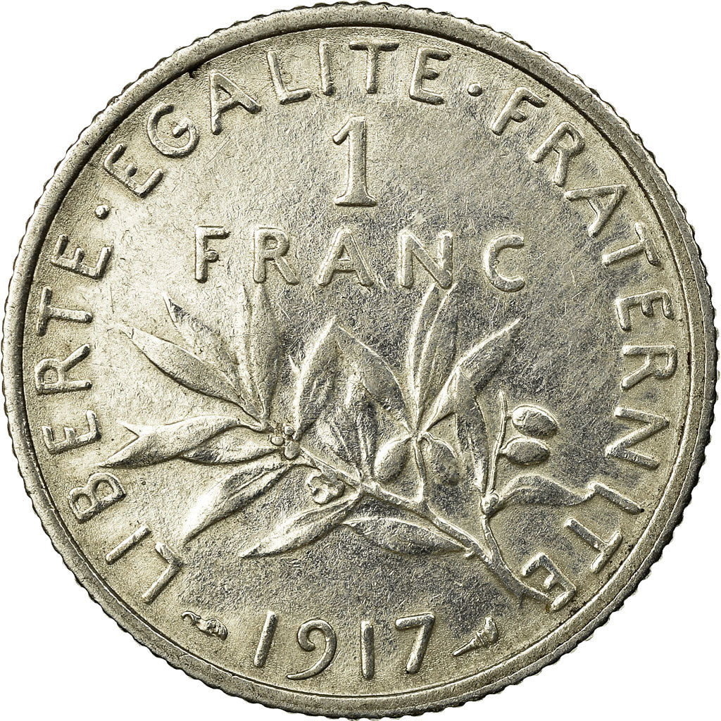 Coin, France, Semeuse, Franc, 1917, Paris, AU(50-53), Silver, KM:844.1