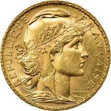 Moeda, França, Marianne, 20 Francs, 1905, Paris, AU(55-58), Dourado, KM:847
