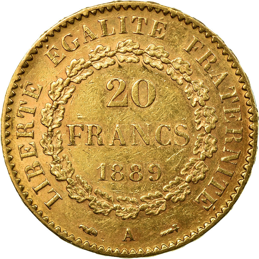 Munten, Frankrijk, Génie, 20 Francs, 1889, Paris, ZF+, Goud, KM:825