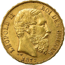 Munten, België, Leopold II, 20 Francs, 20 Frank, 1877, PR, Goud, KM:37