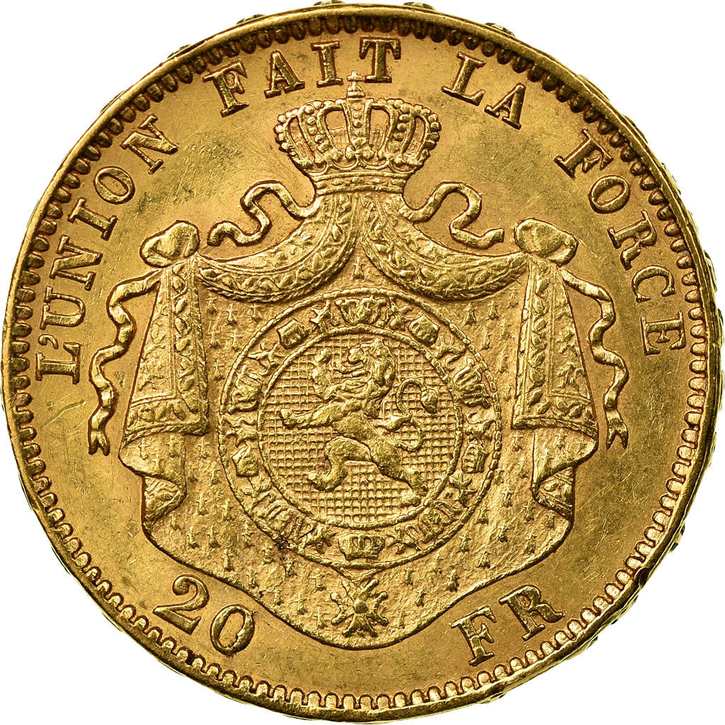 Coin, Belgium, Leopold II, 20 Francs, 20 Frank, 1877, AU(55-58), Gold, KM:37