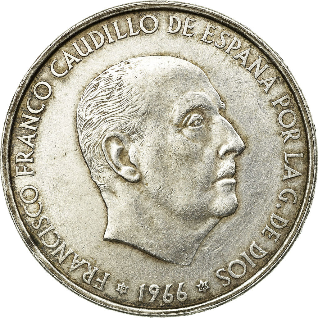 Coin, Spain, Caudillo and regent, 100 Pesetas, 1966, AU(50-53), Silver, KM:797