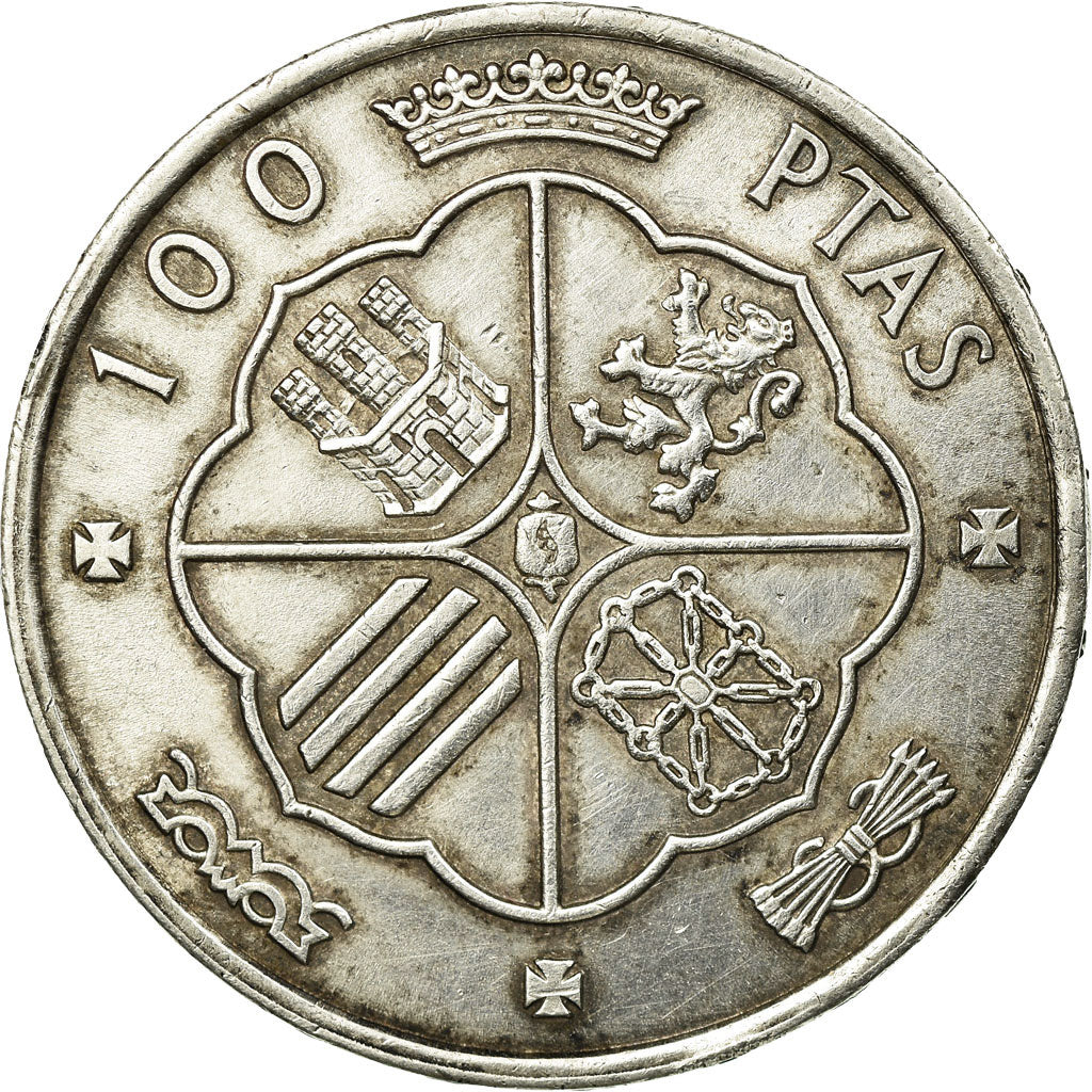 Coin, Spain, Caudillo and regent, 100 Pesetas, 1966, AU(50-53), Silver, KM:797