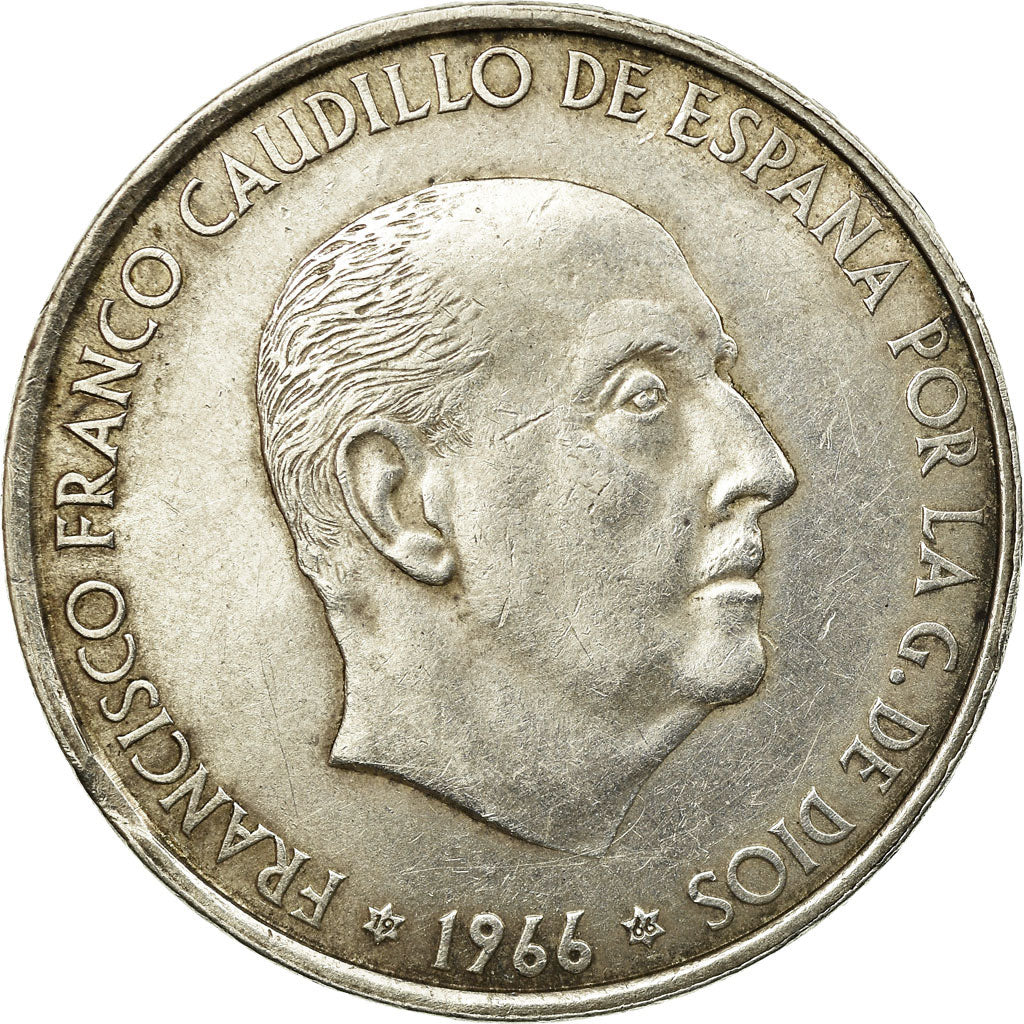 Coin, Spain, Caudillo and regent, 100 Pesetas, 1966, AU(50-53), Silver, KM:797
