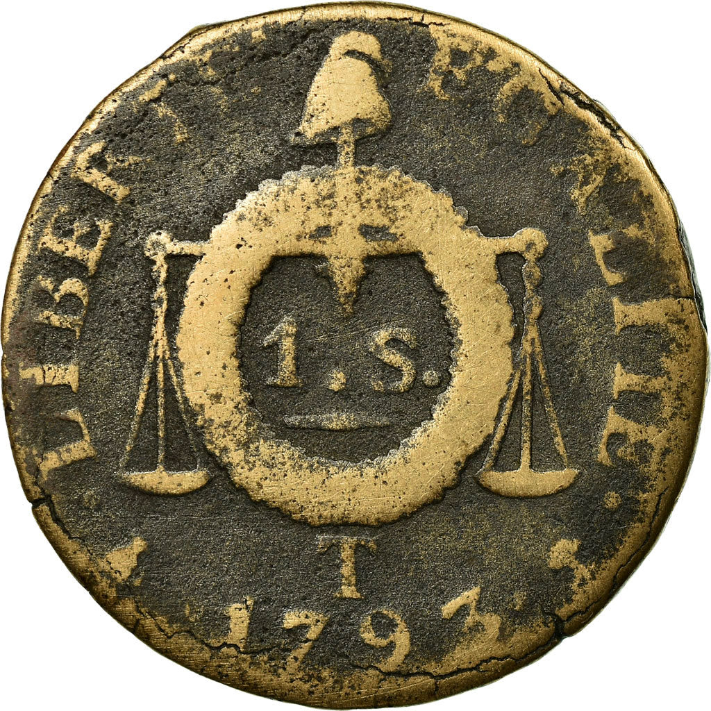 Monnaie, France, Sol aux balances françoise, Sol, 1793, Nantes, TB, Bronze