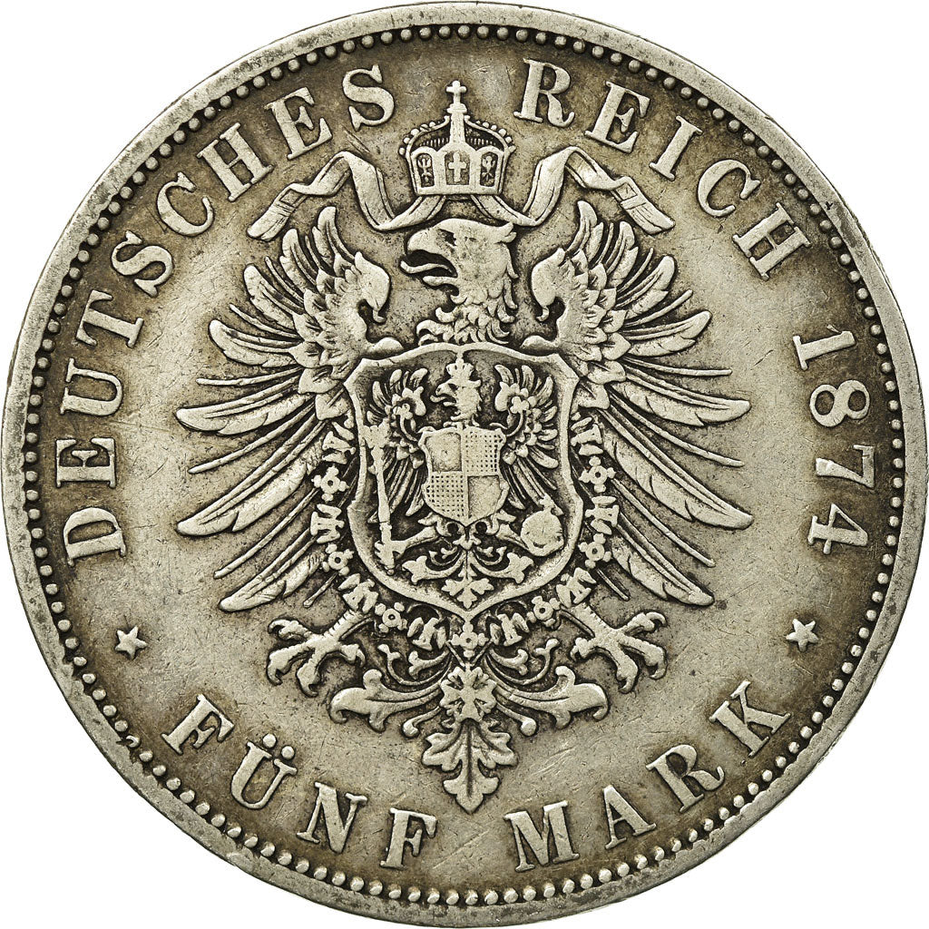 Coin, German States, PRUSSIA, Wilhelm I, 5 Mark, 1874, Berlin, EF(40-45)
