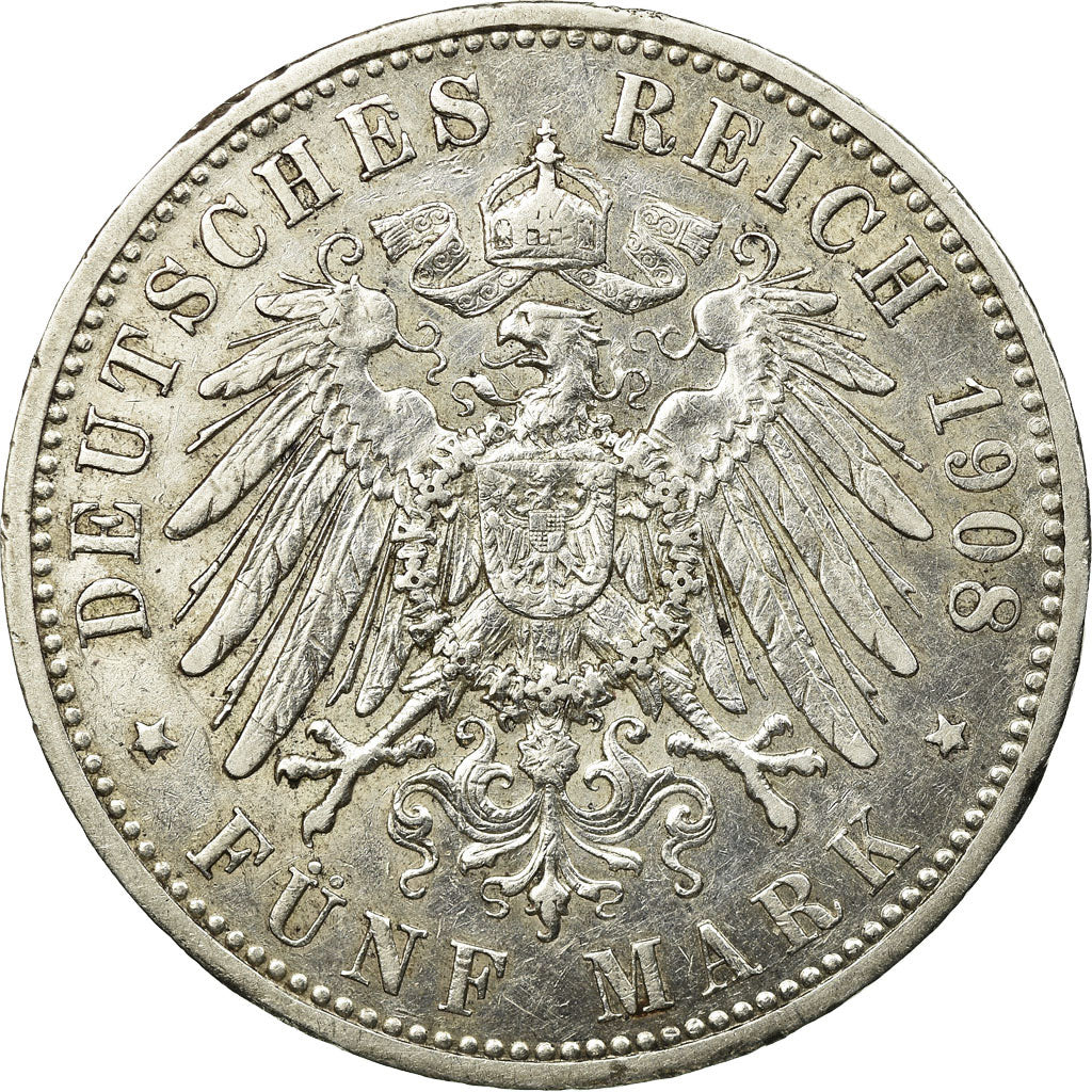 Coin, German States, PRUSSIA, Wilhelm II, 5 Mark, 1908, Berlin, EF(40-45)
