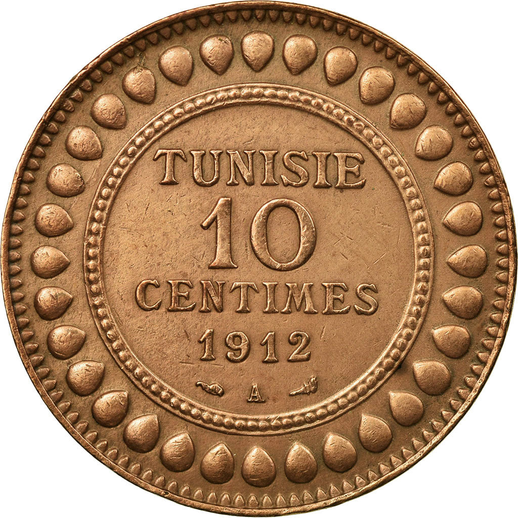Münze, Tunesien, Muhammad al-Nasir Bey, 10 Centimes, 1912, Paris, SS+, Bronze