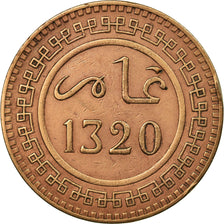 Coin, Morocco, 'Abd al-Aziz, 10 Mazunas, 1902, Berlin, AU(50-53), Bronze,KM 17.2