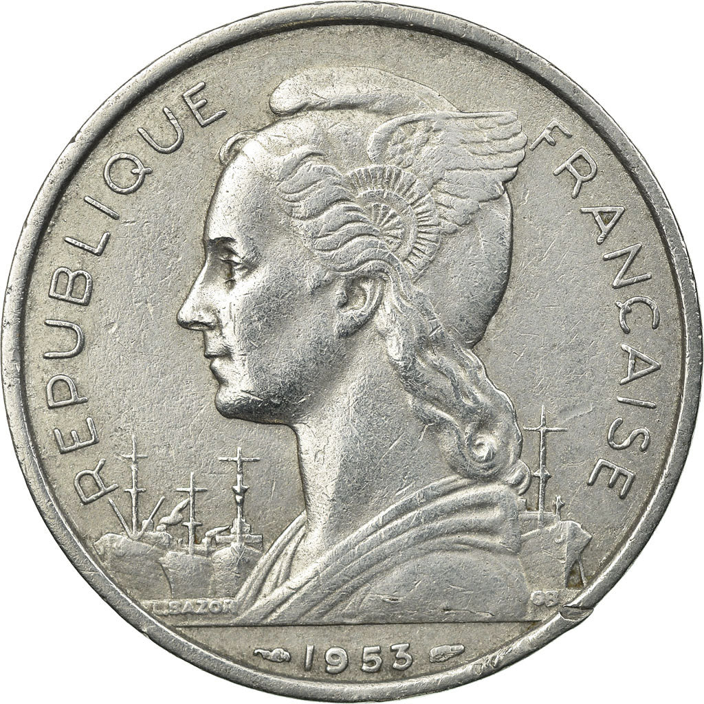 Coin, Madagascar, 5 Francs, 1953, Paris, AU(50-53), Aluminum, KM:5