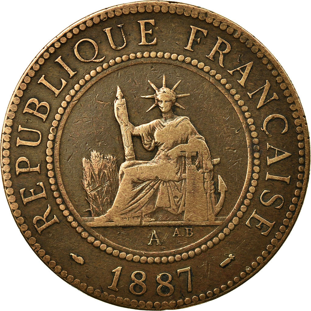 Coin, FRENCH INDO-CHINA, Cent, 1887, Paris, VF(30-35), Bronze, KM:1, Lecompte:39