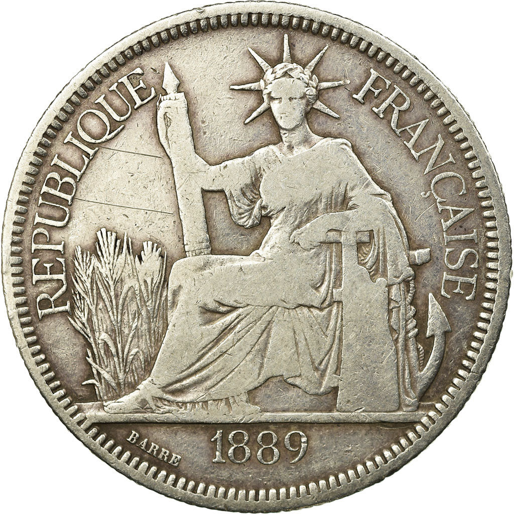 Coin, FRENCH INDO-CHINA, Piastre, 1889, Paris, VF(30-35), Silver, KM:5
