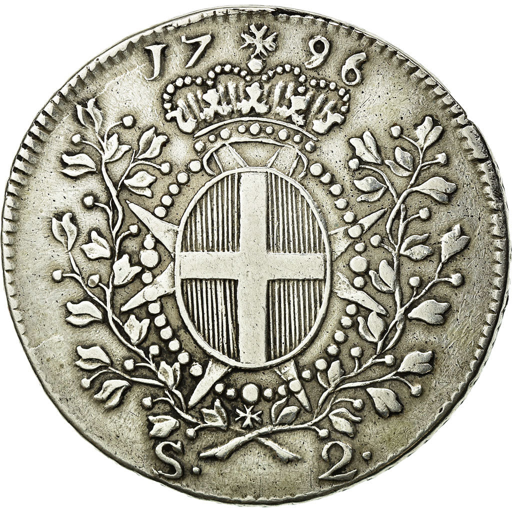 Coin, MALTA, ORDER OF, Emmanuel de Rohan, 2 Scudi, 1796, VF(30-35), Silver