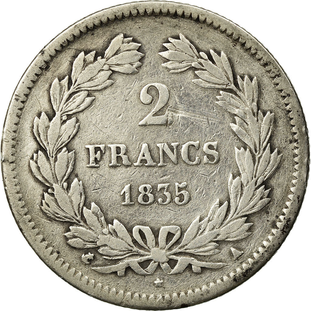 Coin, France, Louis-Philippe, 2 Francs, 1835, Paris, VF(30-35), Silver, KM 743.1