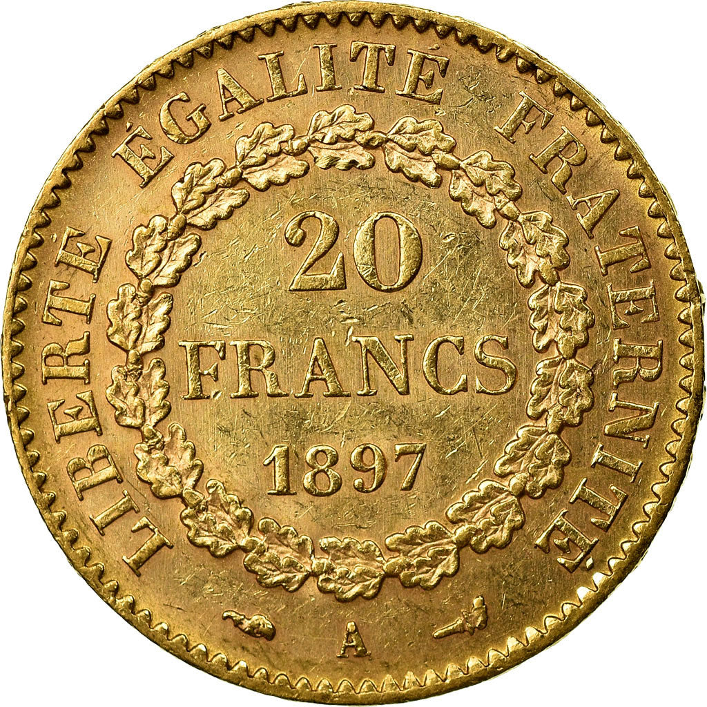 Moneda, Francia, Génie, 20 Francs, 1897, Paris, MBC+, Oro, KM:825, Gadoury:1063