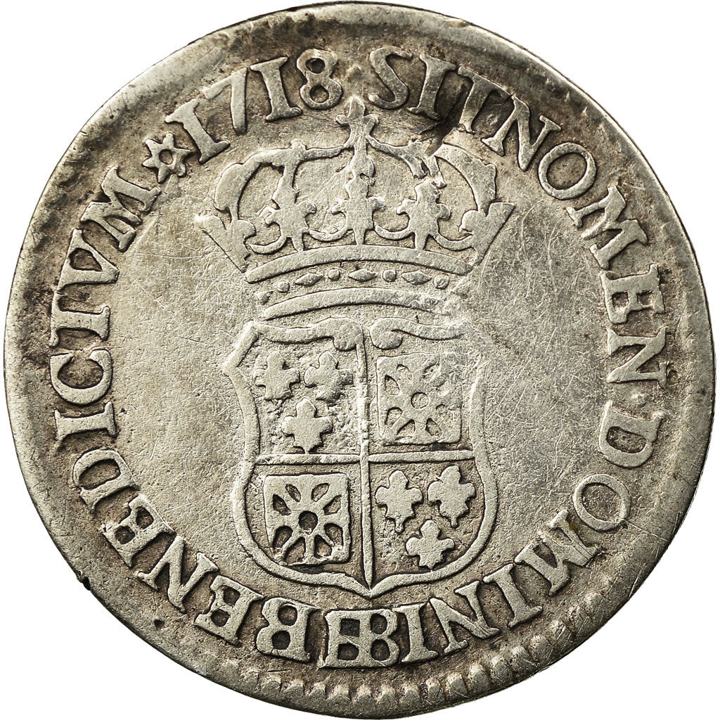 Munten, Frankrijk, Louis XV, 1/10 Écu de France-Navarre,1718, Strasbourg, ZG+