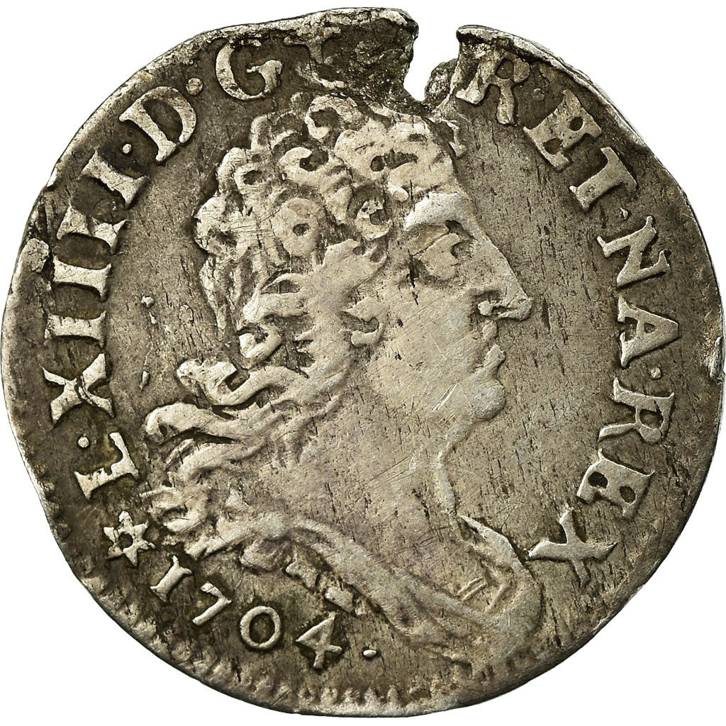 Moeda, França, Louis XIV, 5 Sols aux insignes, 1704, Strasbourg, VF(20-25)