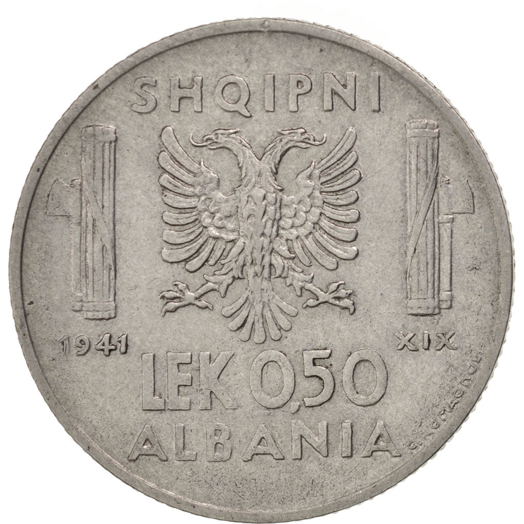 ALBANIA, 0.50 Lek, 1941, Rome, KM #30, EF(40-45), Stainless Steel, 6.40